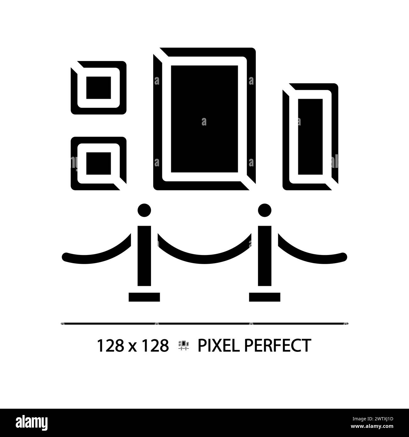 Icona del glifo nero pixel Perfect per la mostra d'arte Illustrazione Vettoriale