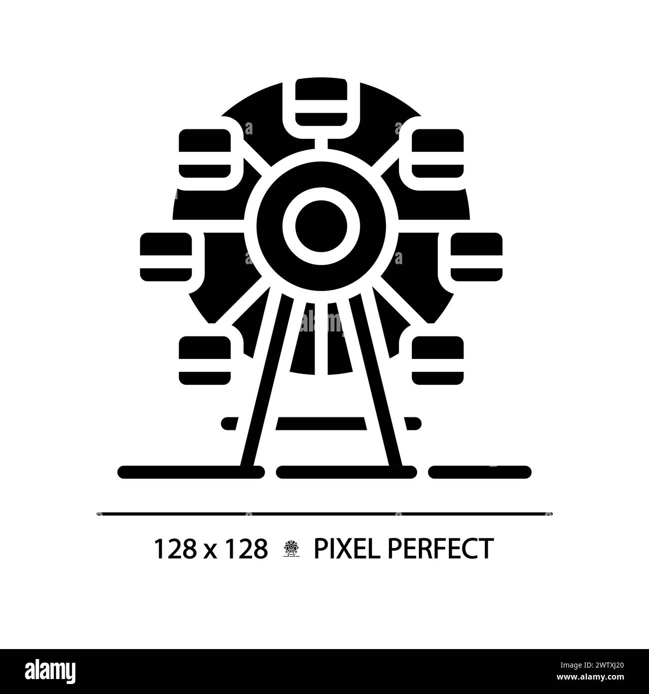 Icona glifo nero pixel Perfect della ruota panoramica Illustrazione Vettoriale