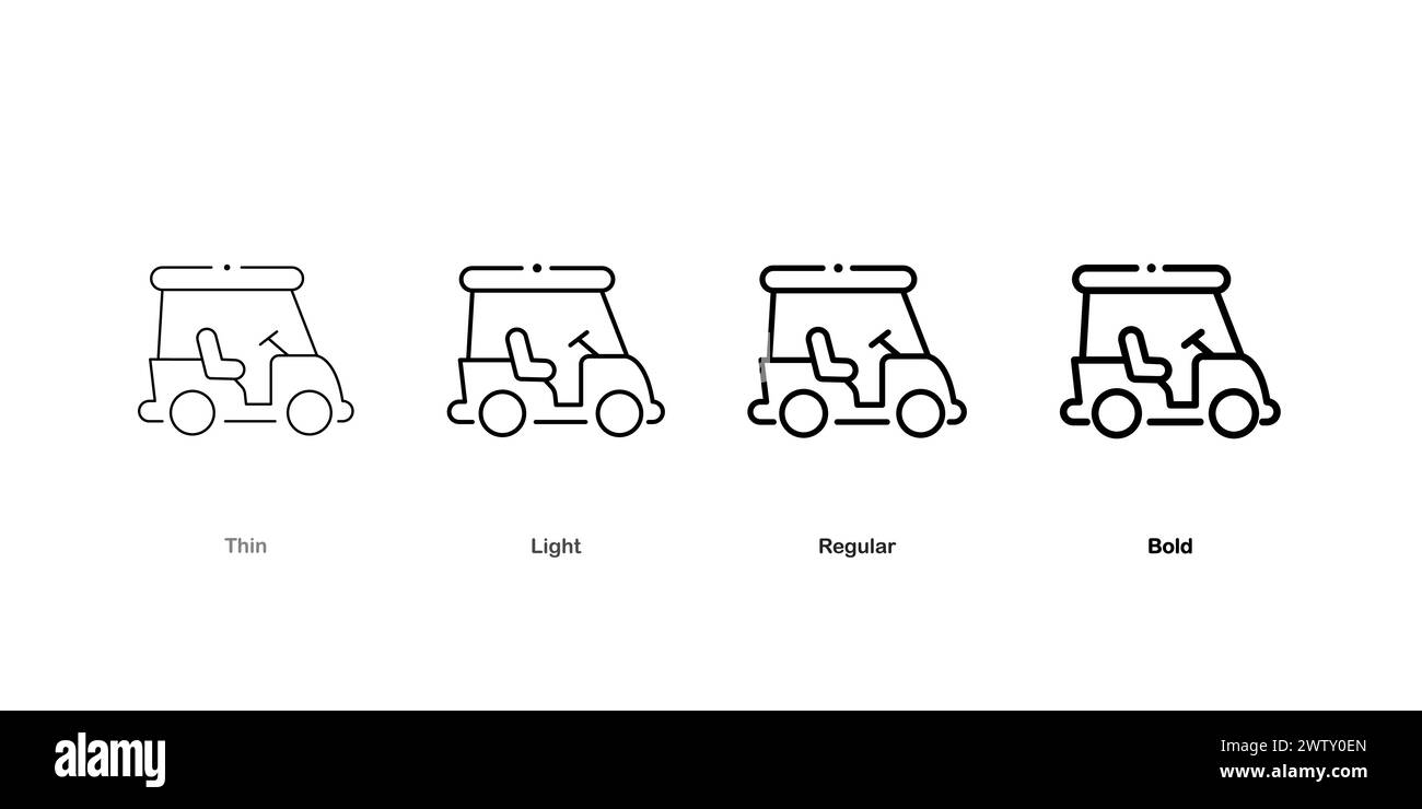 Icona vettoriale contorno golf cart. Icona del golf cart nero con linea sottile, vettoriale piatto semplice illustrazione dell'elemento da concetto di trasporto modificabile isolati Illustrazione Vettoriale