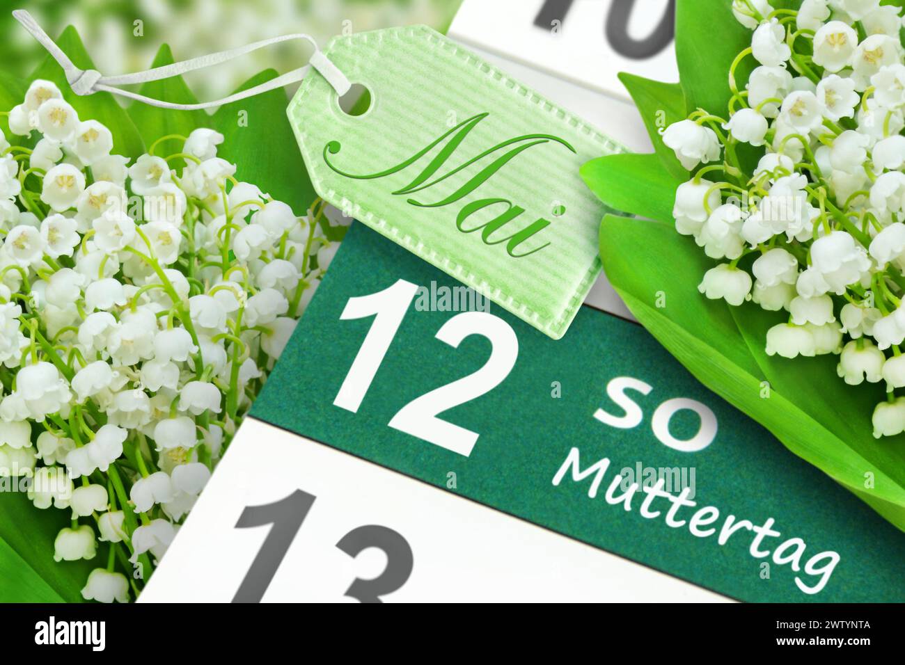 Deutscher Kalender riferimento 12. Mai 2024 Sonntag und Muttertag mit Blumen Foto Stock