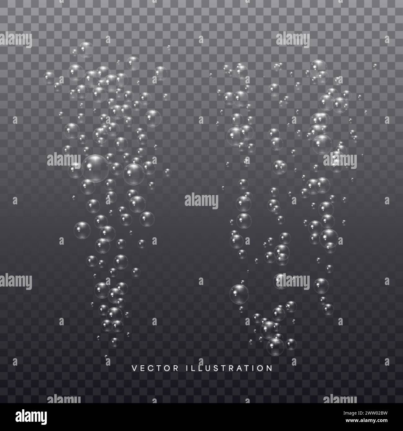 Le bolle sott'acqua sono isolate su uno sfondo trasparente. Illustrazione vettoriale 3D. Illustrazione Vettoriale