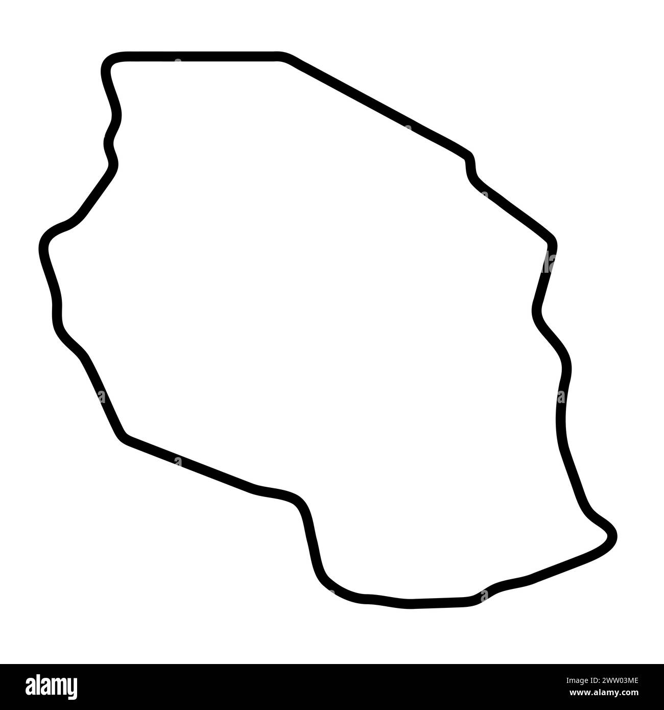 Mappa semplificata del paese della Tanzania. Contorno nero spesso. Semplice icona vettoriale Illustrazione Vettoriale