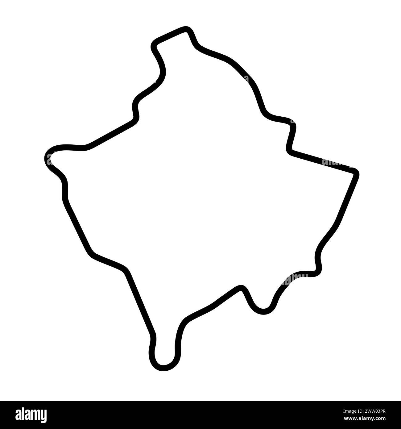 Mappa semplificata del paese del Kosovo. Contorno nero spesso. Semplice icona vettoriale Illustrazione Vettoriale