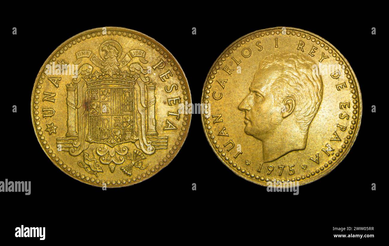 Una moneta di peseta spagnola, re Juan Carlos Foto Stock
