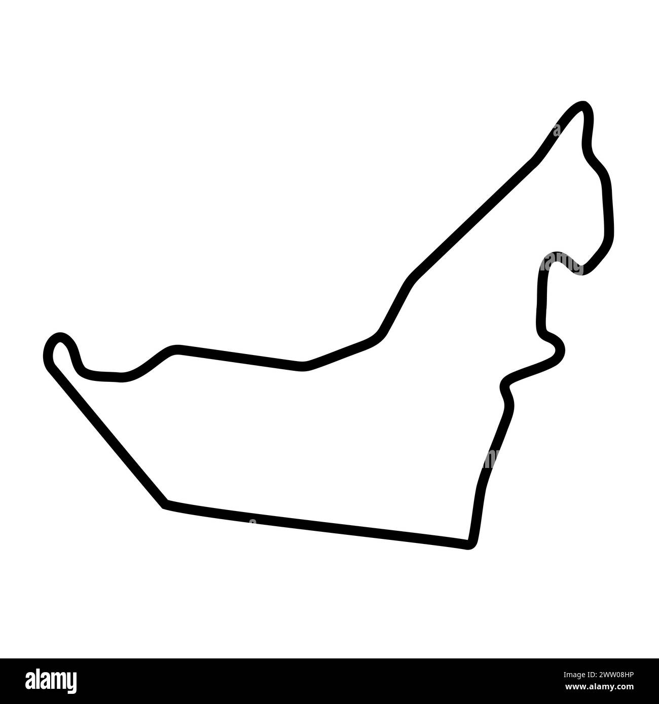 Mappa semplificata dei paesi degli Emirati Arabi Uniti. Contorno nero spesso. Semplice icona vettoriale Illustrazione Vettoriale