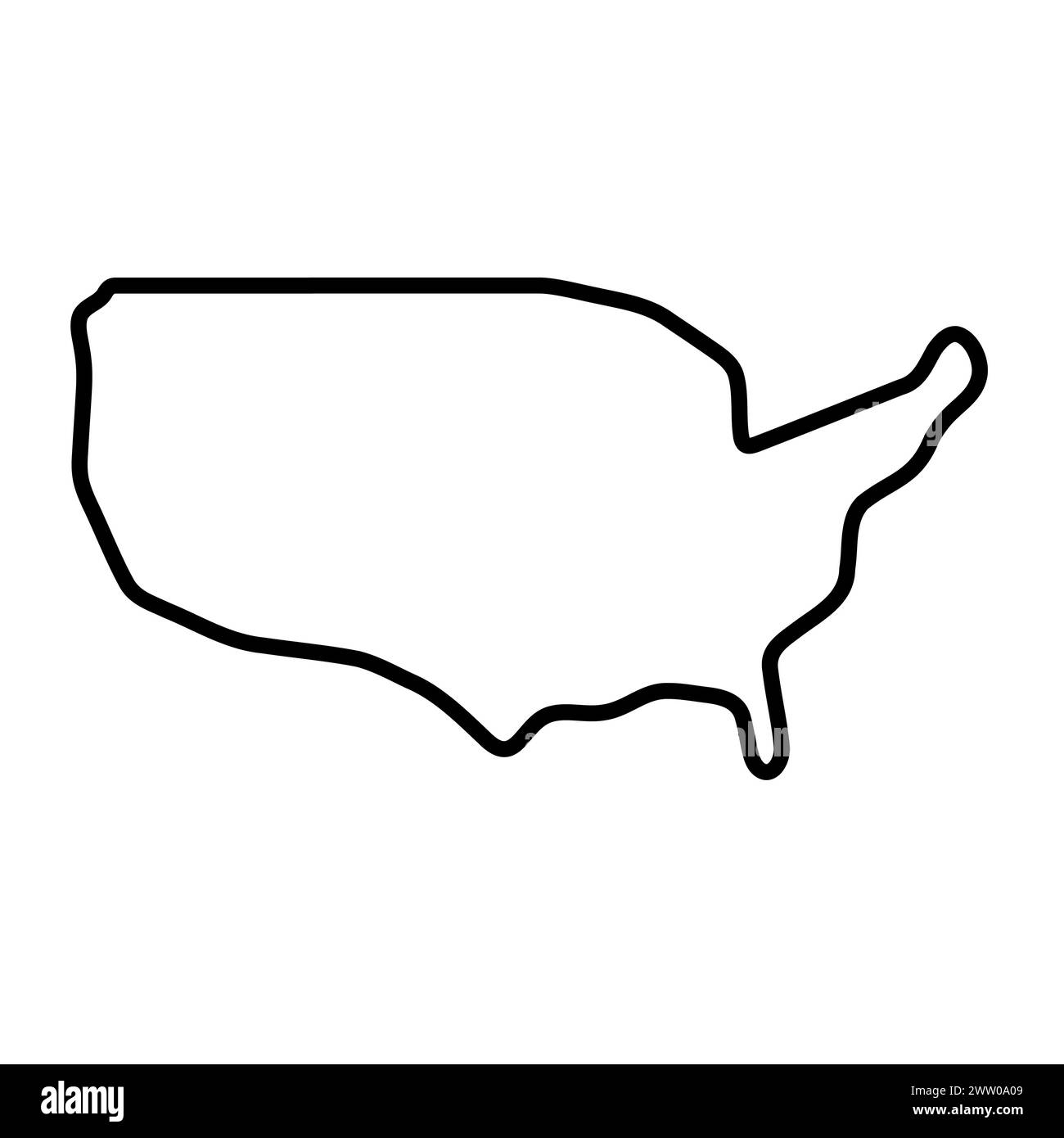 Mappa semplificata degli Stati Uniti d'America. Contorno nero spesso. Semplice icona vettoriale Illustrazione Vettoriale