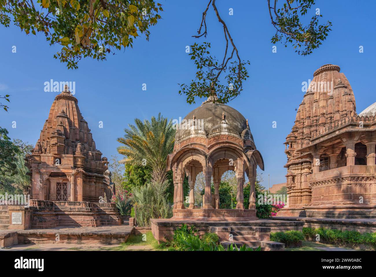 Templi di Mandore Garden. Mandore Garden a Jodhpur, Rajasthan Foto Stock