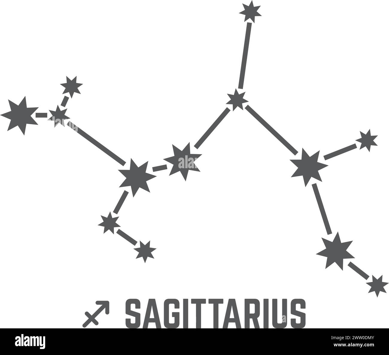 Costellazione di stelle del Sagittario. Segno zodiacale. Simbolo esoterico Illustrazione Vettoriale