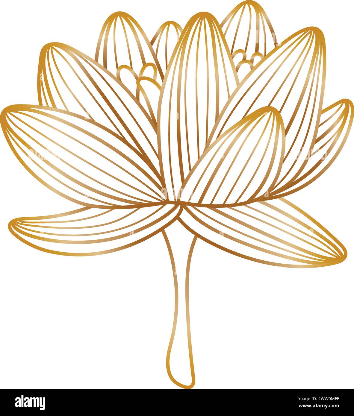 Fiore di loto dorato con texture lineare. Elemento floreale decorativo Illustrazione Vettoriale