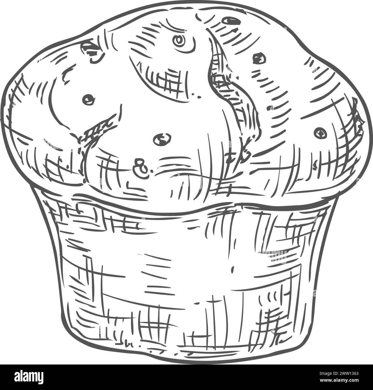 Schizzo del muffin. Disegno del menu di pasticceria. Dolce panificio Illustrazione Vettoriale