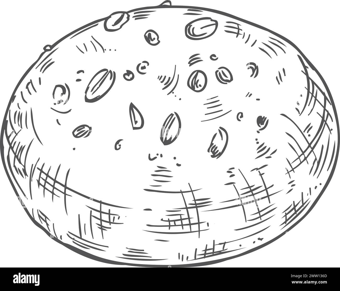 Dolce schizzo di panini. Icona rotonda di pasticceria bianca Illustrazione Vettoriale