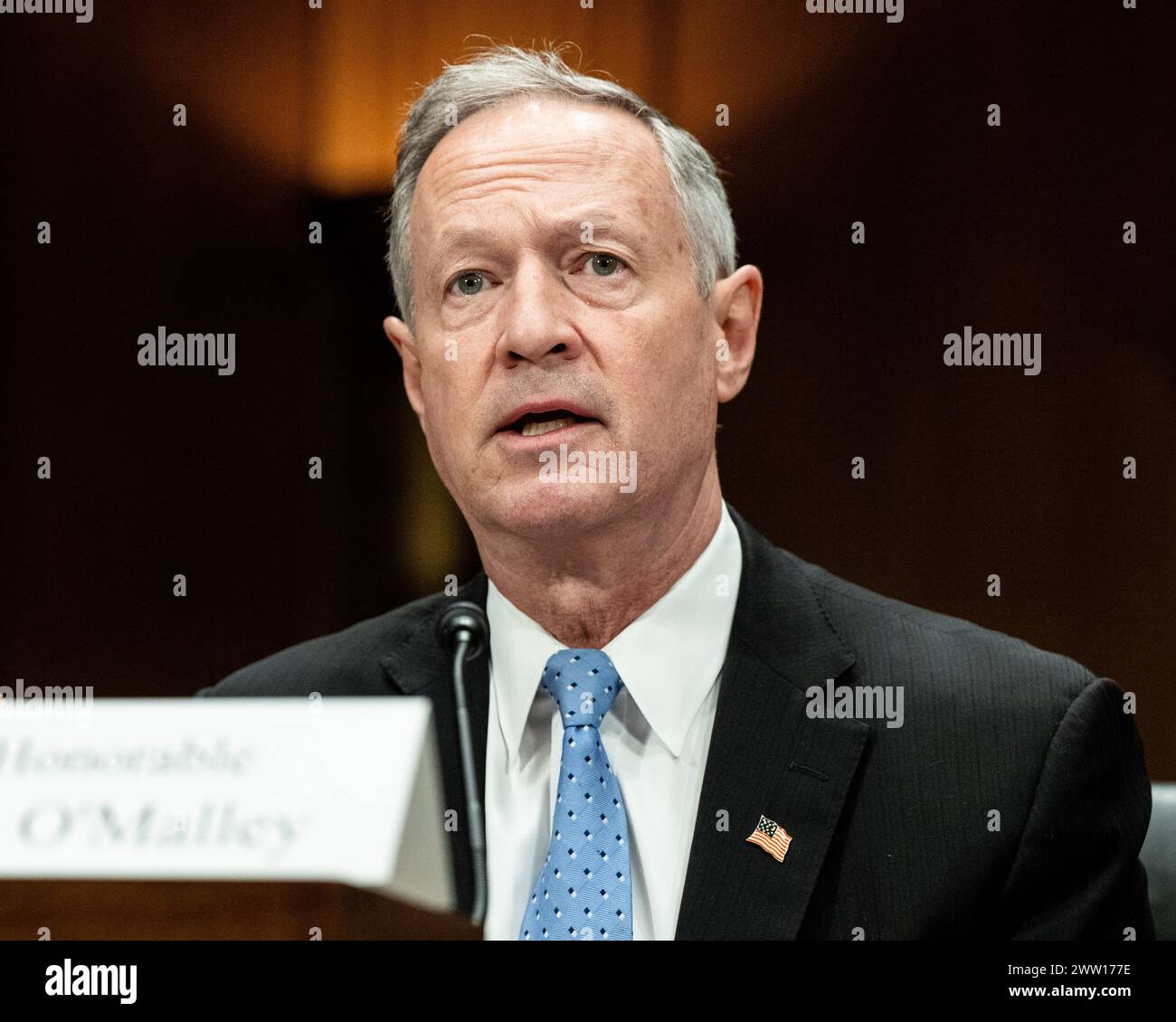 Washington, Stati Uniti. 20 marzo 2024. Martin o'Malley, Commissario dell'Amministrazione per la sicurezza sociale, ha parlato ad un'audizione del Comitato del Senato sull'invecchiamento al Campidoglio degli Stati Uniti. (Foto di Michael Brochstein/Sipa USA) credito: SIPA USA/Alamy Live News Foto Stock