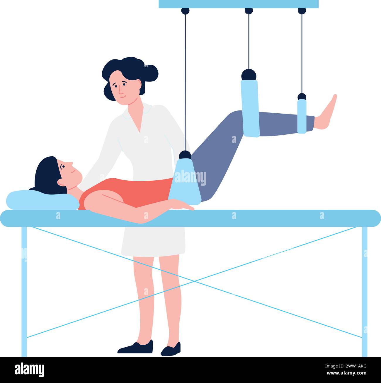 Medico che aiuta il paziente a guarire da lesioni. Terapia riabilitativa Illustrazione Vettoriale