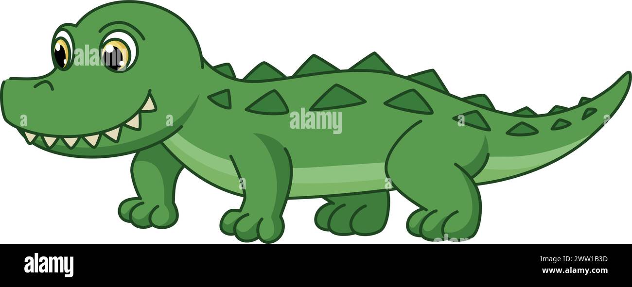 Personaggio del bambino coccodrillo. Alligatore dei cartoni animati. Animale selvatico Illustrazione Vettoriale