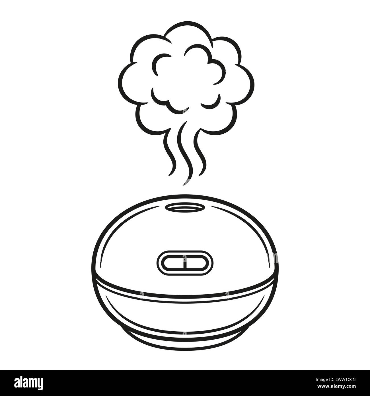Olio essenziale per diffusore di aromi, purificatore d'aria, pulitore a vapore per la casa. Aromaterapia, diffusione di fragranze per interni. Icona della linea del dispositivo vapori elettrici Illustrazione Vettoriale
