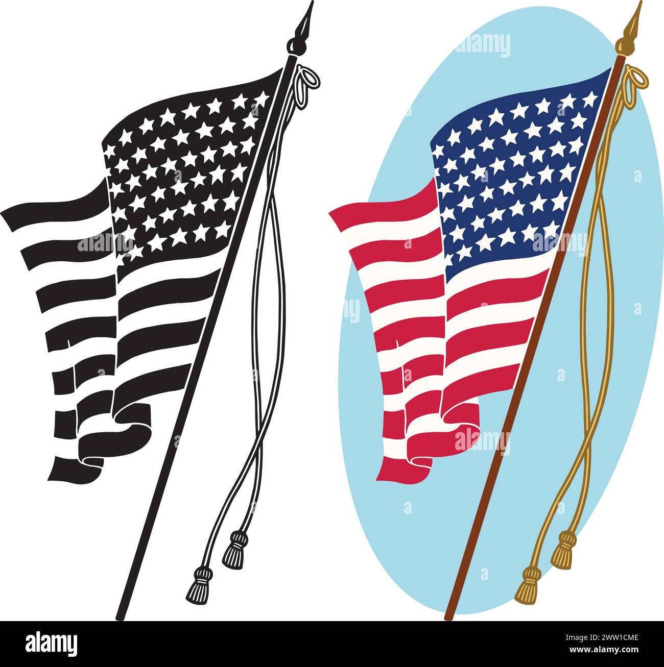 Un'illustrazione della bandiera americana che sventolava nella brezza. Illustrazione Vettoriale
