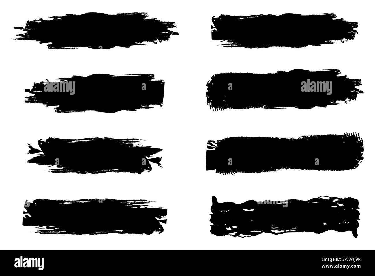Pennelli grunge dipinti a mano vettori di pennellate artistiche sporche. Illustrazione Vettoriale