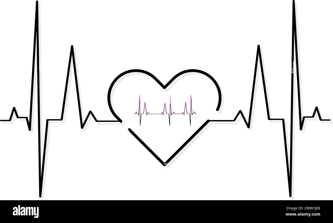 Simbolo dell'icona della linea del battito cardiaco ECG, simbolo del logo dell'ospedale per il battito cardiaco. Vettore Illustrazione Vettoriale