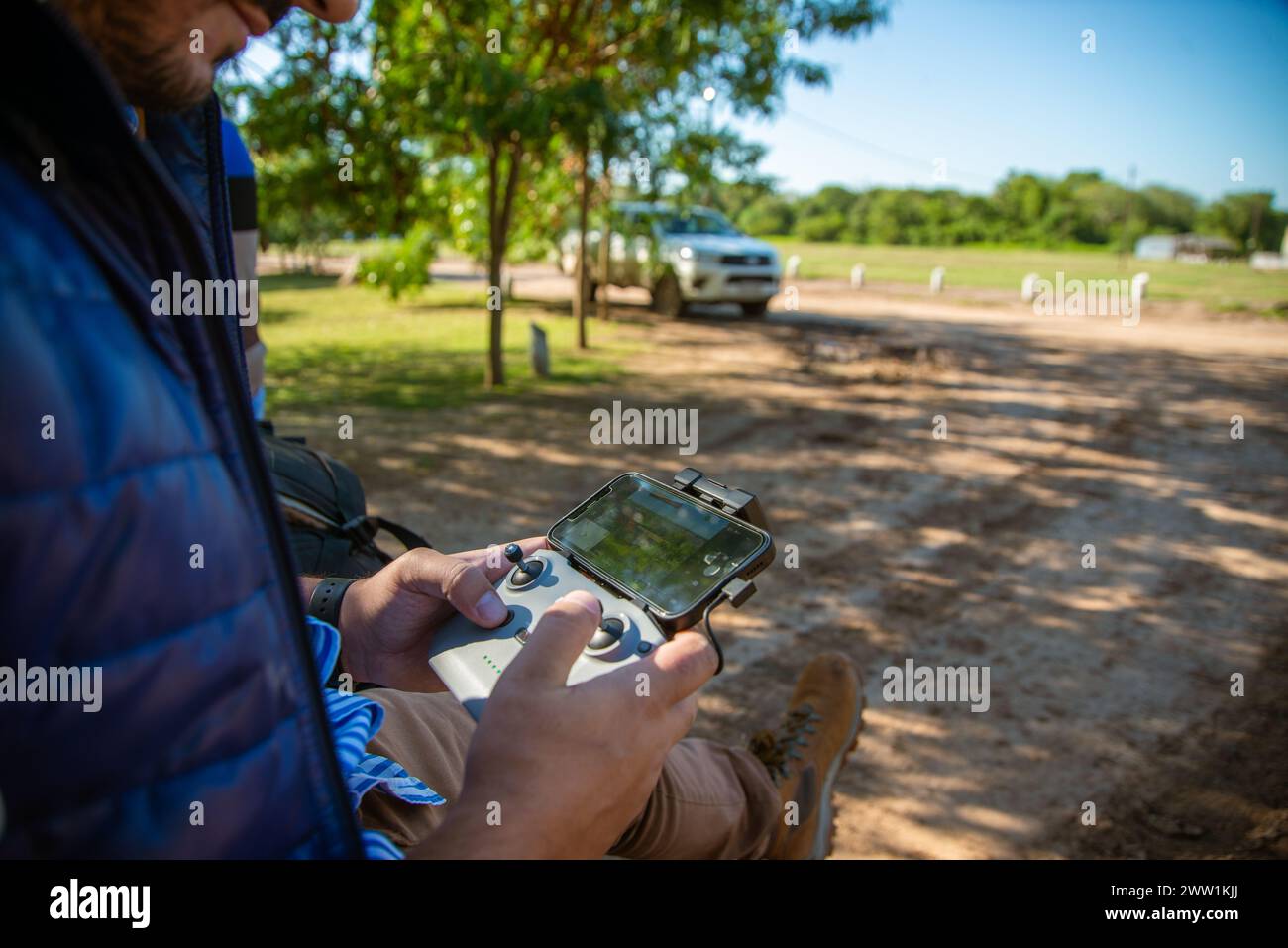 Tecnologia dei droni nell'industria agricola. Foto Stock