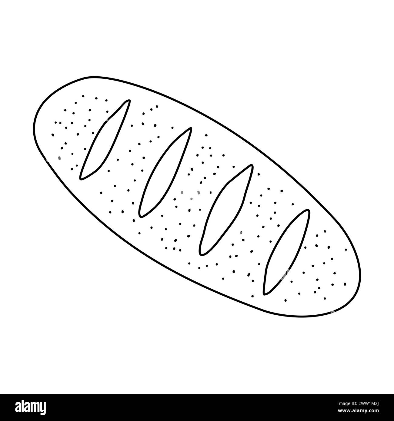 Pane appena sfornato con consistenza, vista dall'alto, disegno vettoriale piatto in stile doodle per libri da colorare per bambini Illustrazione Vettoriale