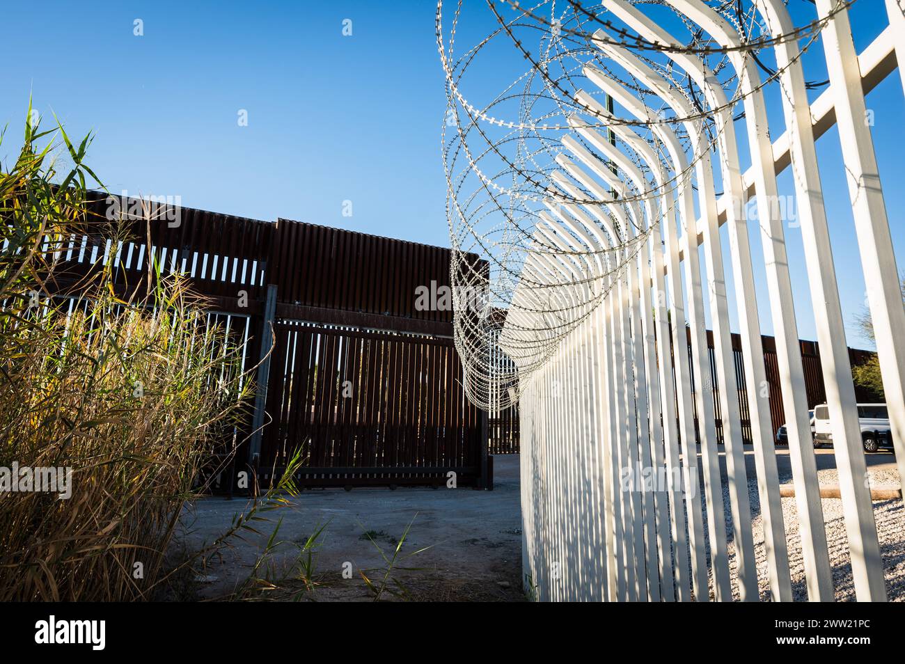 Il muro di confine degli Stati Uniti tra Yuma Arizona e Los Algodones Messico. Foto Stock