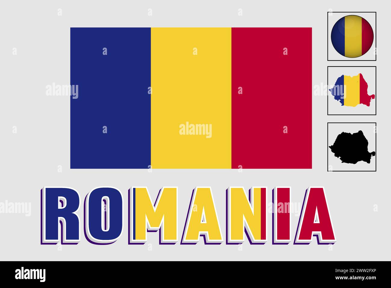 Bandiera e mappa della Romania in un grafico vettoriale Illustrazione Vettoriale