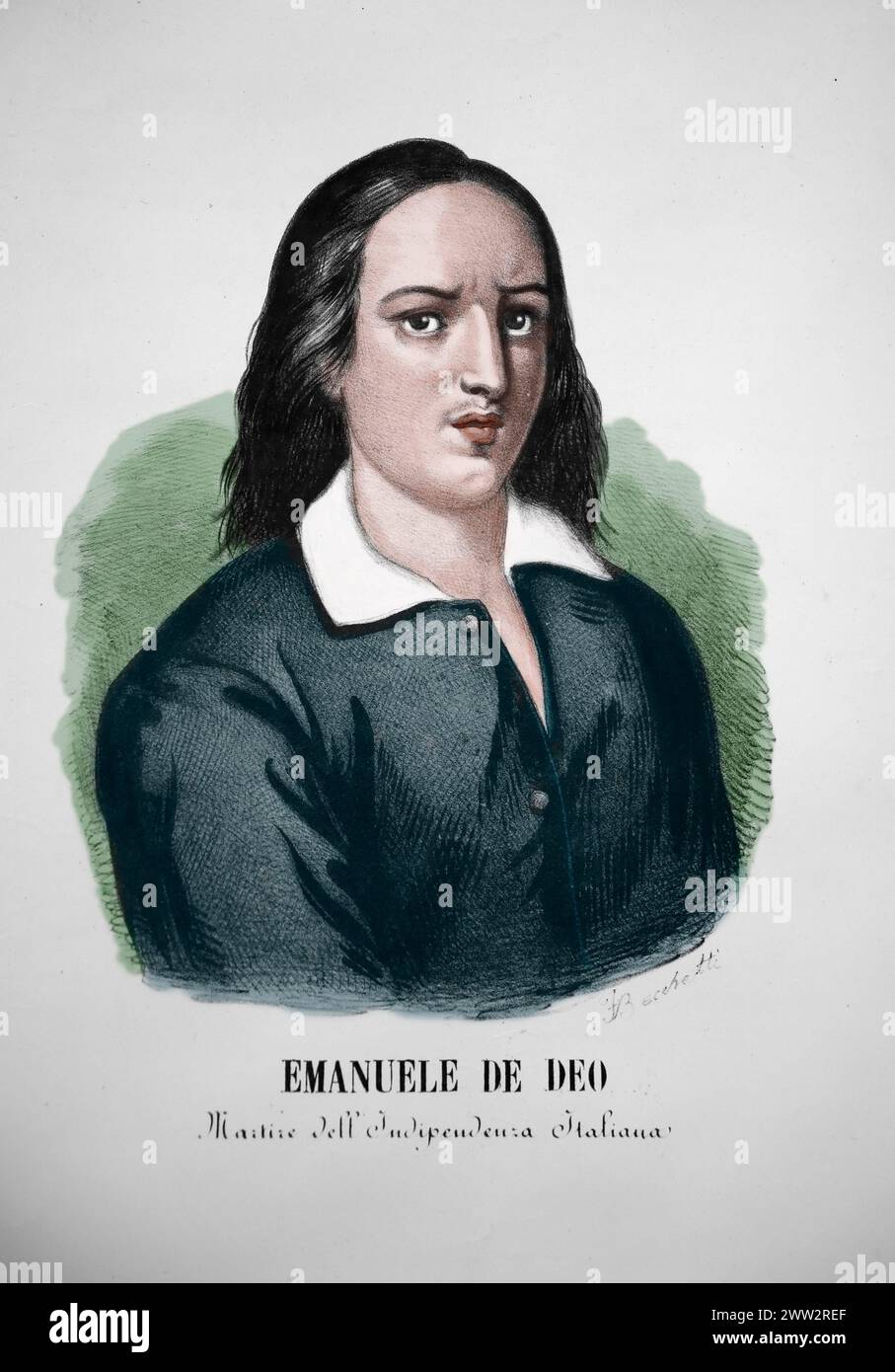 Ritratto di Emanuele De Deo (1772-1794). Patriota italiano. Contribuì a restaurare la Repubblica napoletana nel 1799. Litografia di F. Becchetti. xix secolo. Foto Stock