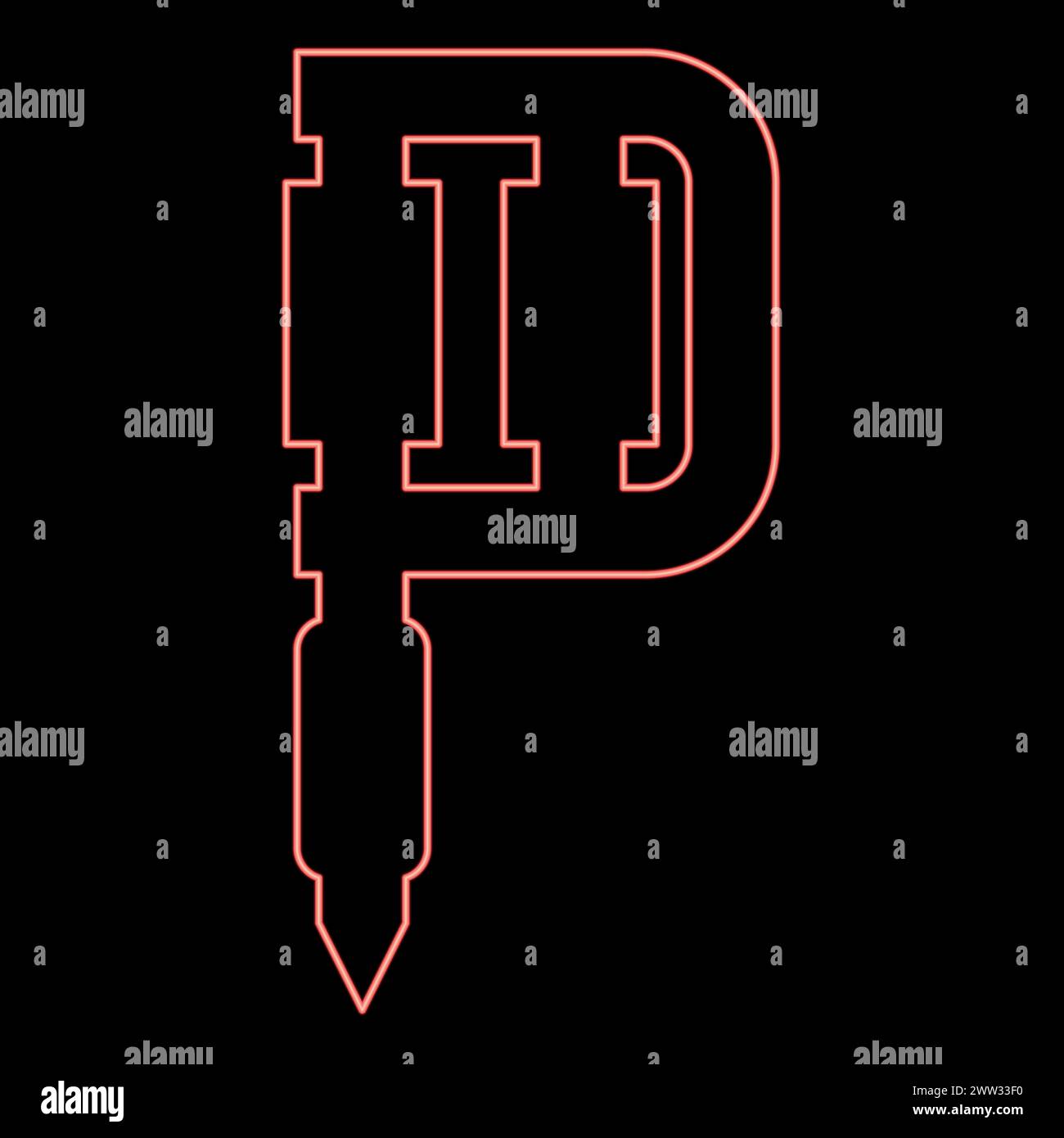 Pelle per pistola con dispositivo per tatuaggio al neon con inchiostro bobina elettromagnetica portatile, immagine vettoriale di colore rosso, luce piatta Illustrazione Vettoriale