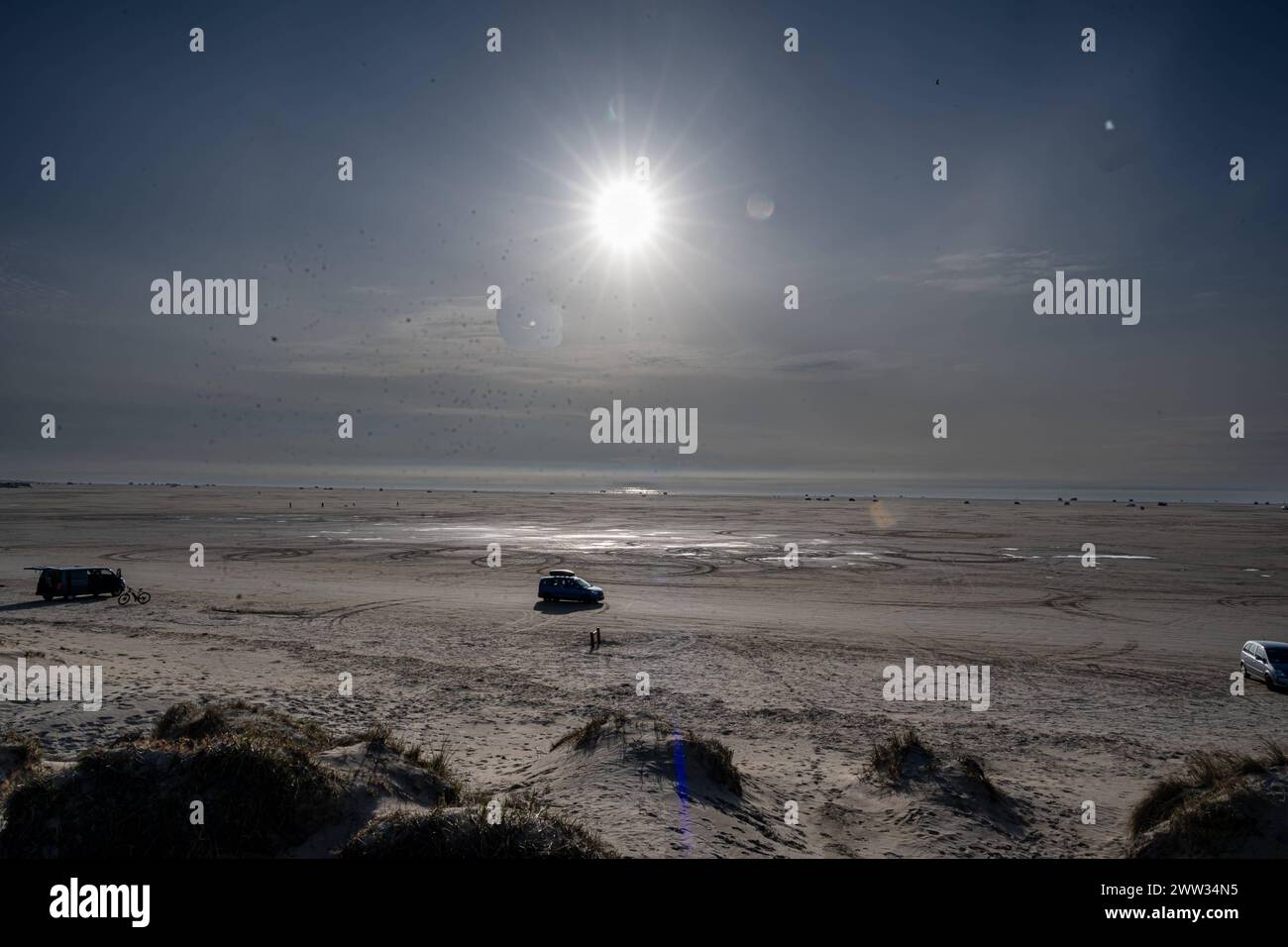 DNK, Wetterfeature Romo - Lakolk Strand / 20.03.2024, Lakolk Strand, Romo, DNK, Wetterfeature Romo - Lakolk Strand, im Bild Einsame Ruhe Am Strand, tiefstehende Sonne Autos Wohnmobile Parken am Strand *** DNK, Meteo feature Romo Lakolk Beach 20 03 2024, Lakolk Beach, Romo, Meteo feature, spiaggia, spiaggia Lakolk, spiaggia, spiaggia Lakolk, spiaggia, spiaggia, spiaggia, spiaggia Lakolk nella foto silenzio solitario sulla spiaggia, auto sole basse camper parcheggio sulla spiaggia nordphoto GmbHxKokenge nph00001 Foto Stock