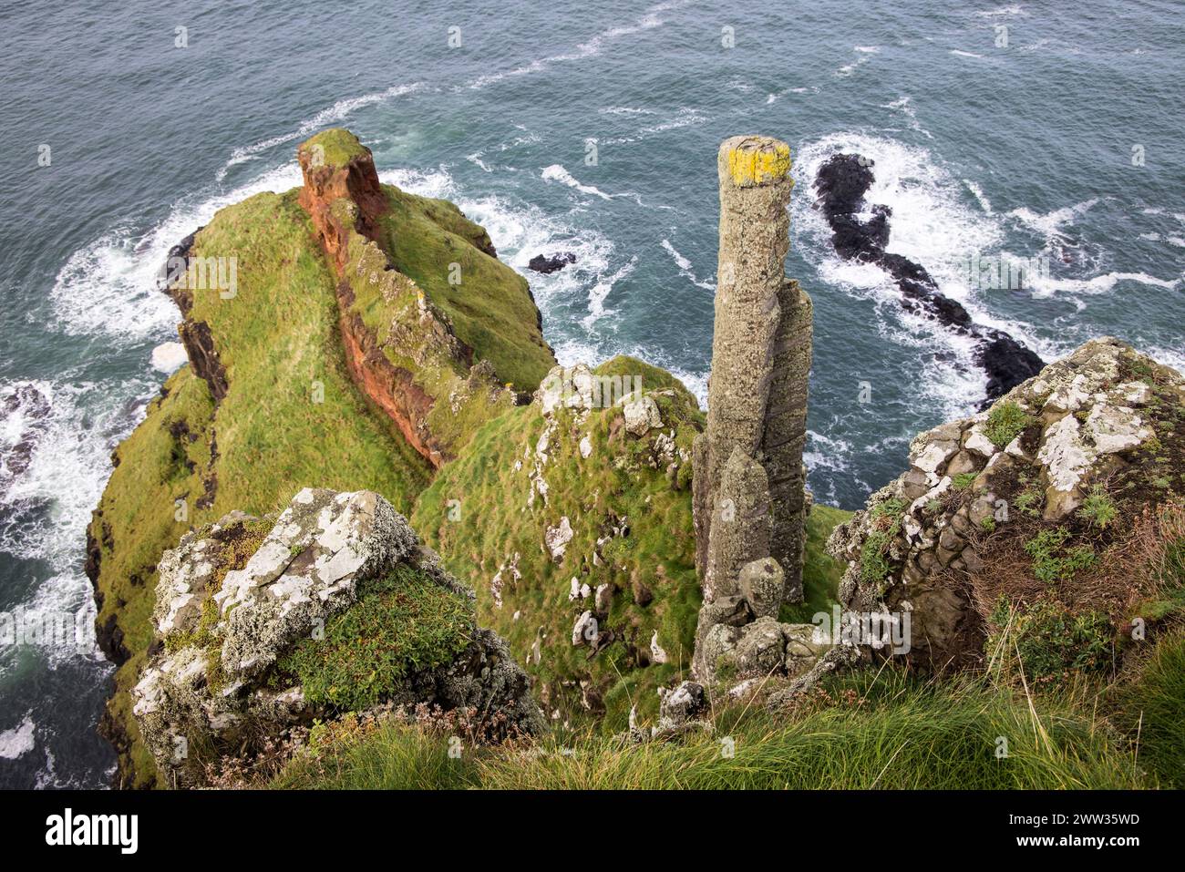 Pipa in basalto, il gia't Chimney, Giant's Causeway, Co. Antrim, Irlanda Foto Stock