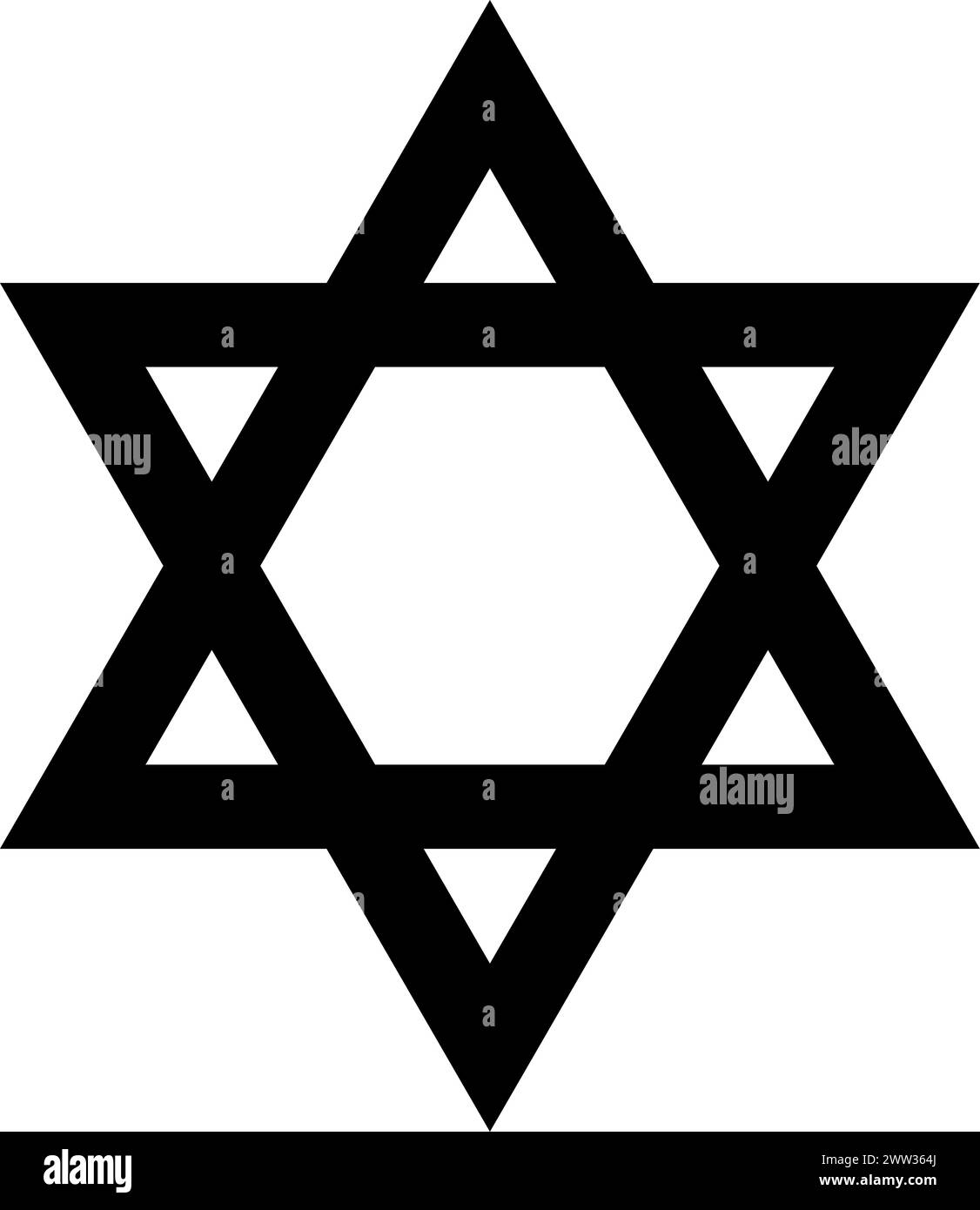 Simbolo religioso mistico della stella esagonale. David spirituale segno della cultura tradizionale di culto e venerazione. Semplice isolamento vettoriale bianco e nero Illustrazione Vettoriale