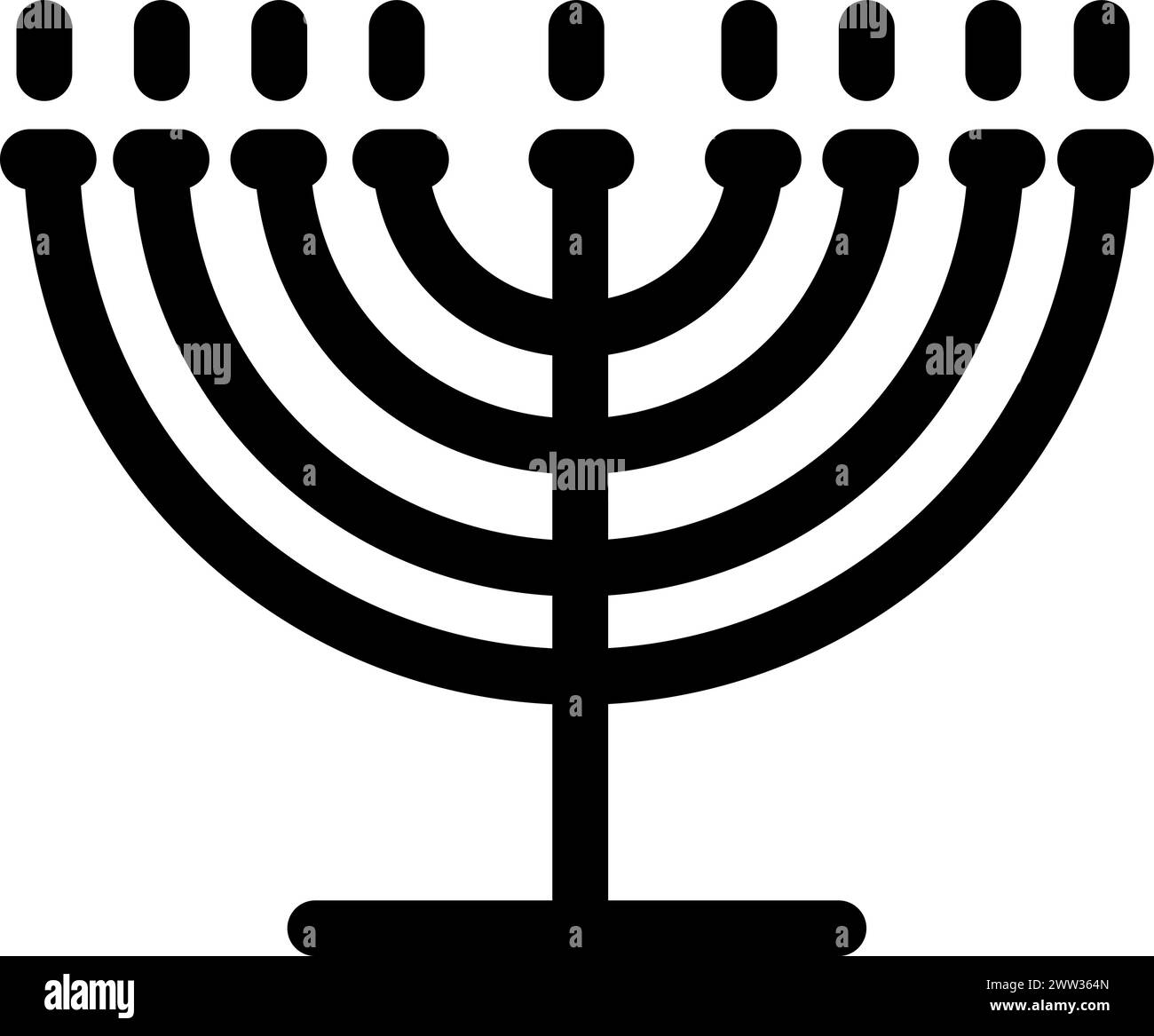 Menorah candela simbolo religioso. Hanukkah spirituale segno della cultura tradizionale di culto e venerazione. Semplice isolamento vettoriale bianco e nero Illustrazione Vettoriale