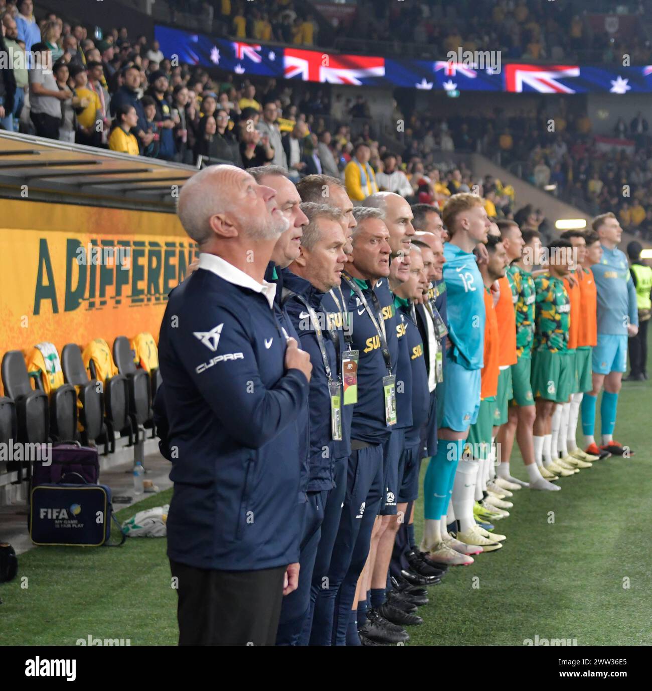 Sydney, Australia. 20 marzo 2024 allenatore di Socceroos Graham Arnold durante la partita di qualificazione ai Mondiali AFC Australia contro Libano. Crediti: Kleber Osorio/Alamy Live News Foto Stock