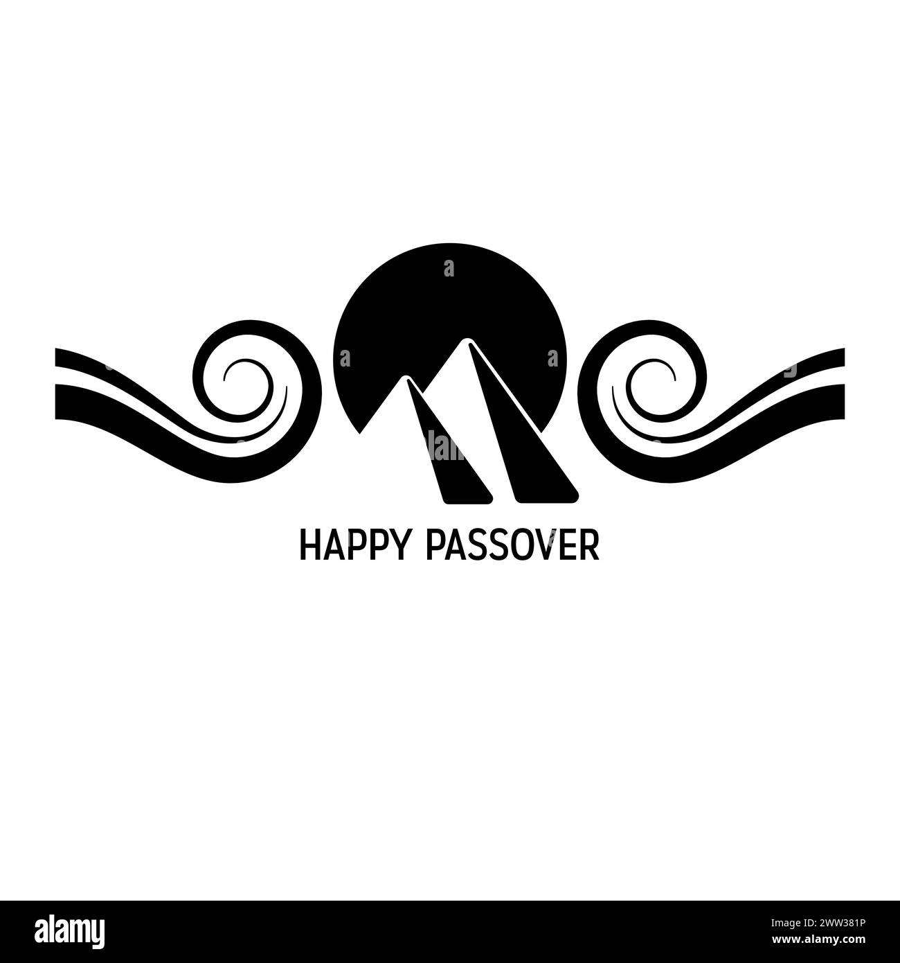 Illustrazione minimalista vettoriale delle celebrazioni di Pesach. Emblema del vino, delle piramidi egiziane e delle onde su sfondo bianco. La fuga dall'Egitto Illustrazione Vettoriale