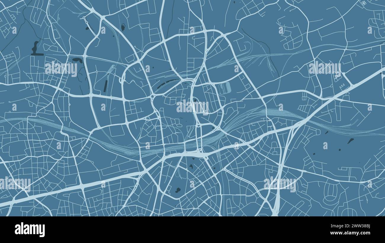 Mappa blu di Essen, Germania. Mappa stradale vettoriale della città, area municipale. Illustrazione Vettoriale