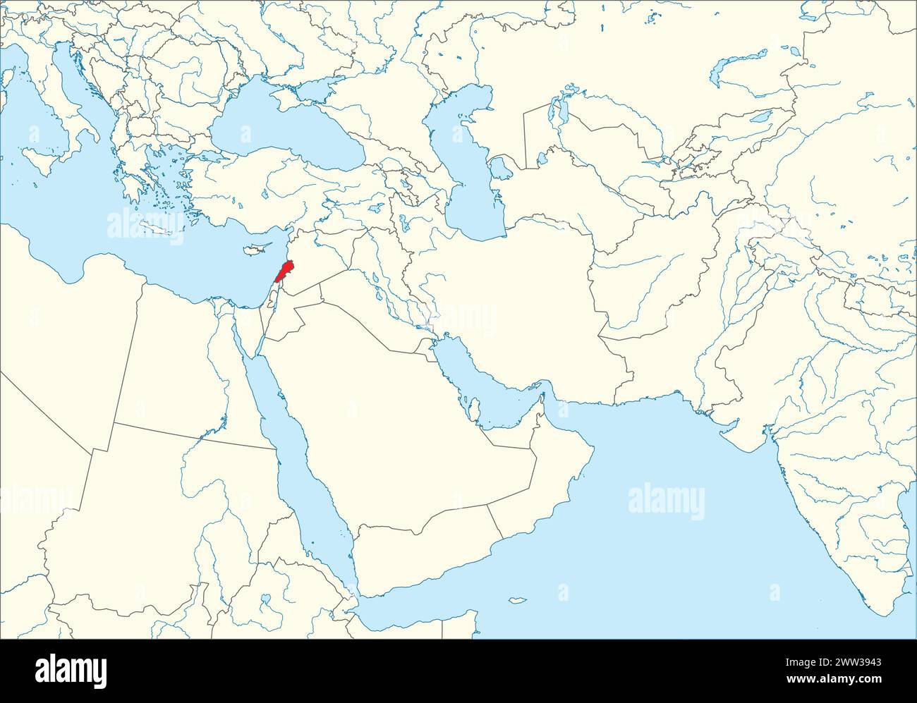 Mappa rossa DEL LIBANO all'interno della mappa bianca del Medio Oriente Illustrazione Vettoriale