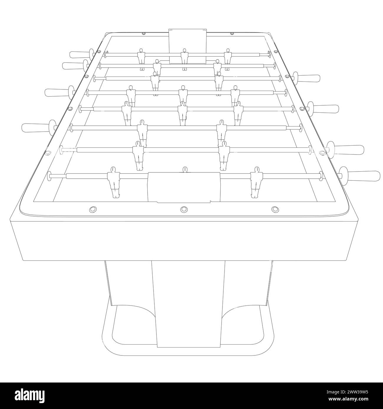 Visualizzazione isometrica del calcio da tavolo Hobby o Leisure. Calcio Contour Table. Giocatori di calcio della squadra sportiva. Per lo sport di intrattenimento. Divertimento e divertimento Illustrazione Vettoriale