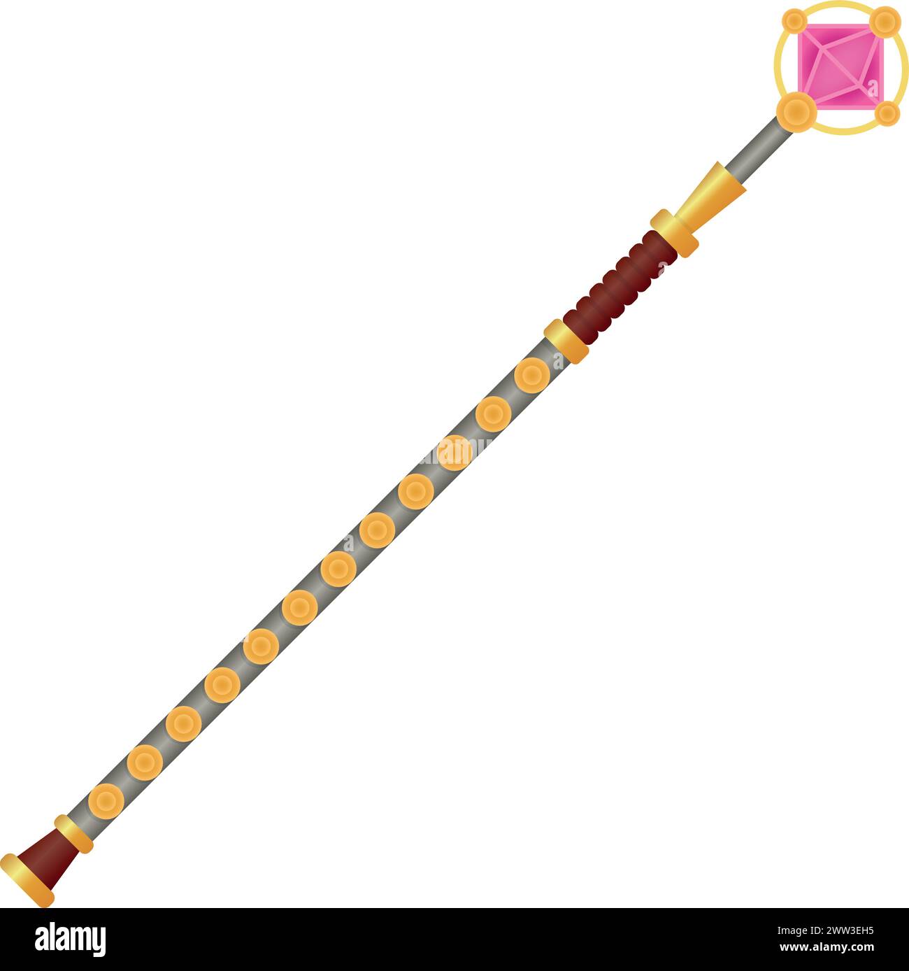 Icona dei cartoni animati Magic staff. Arma mago fantasy isolata su sfondo bianco Illustrazione Vettoriale