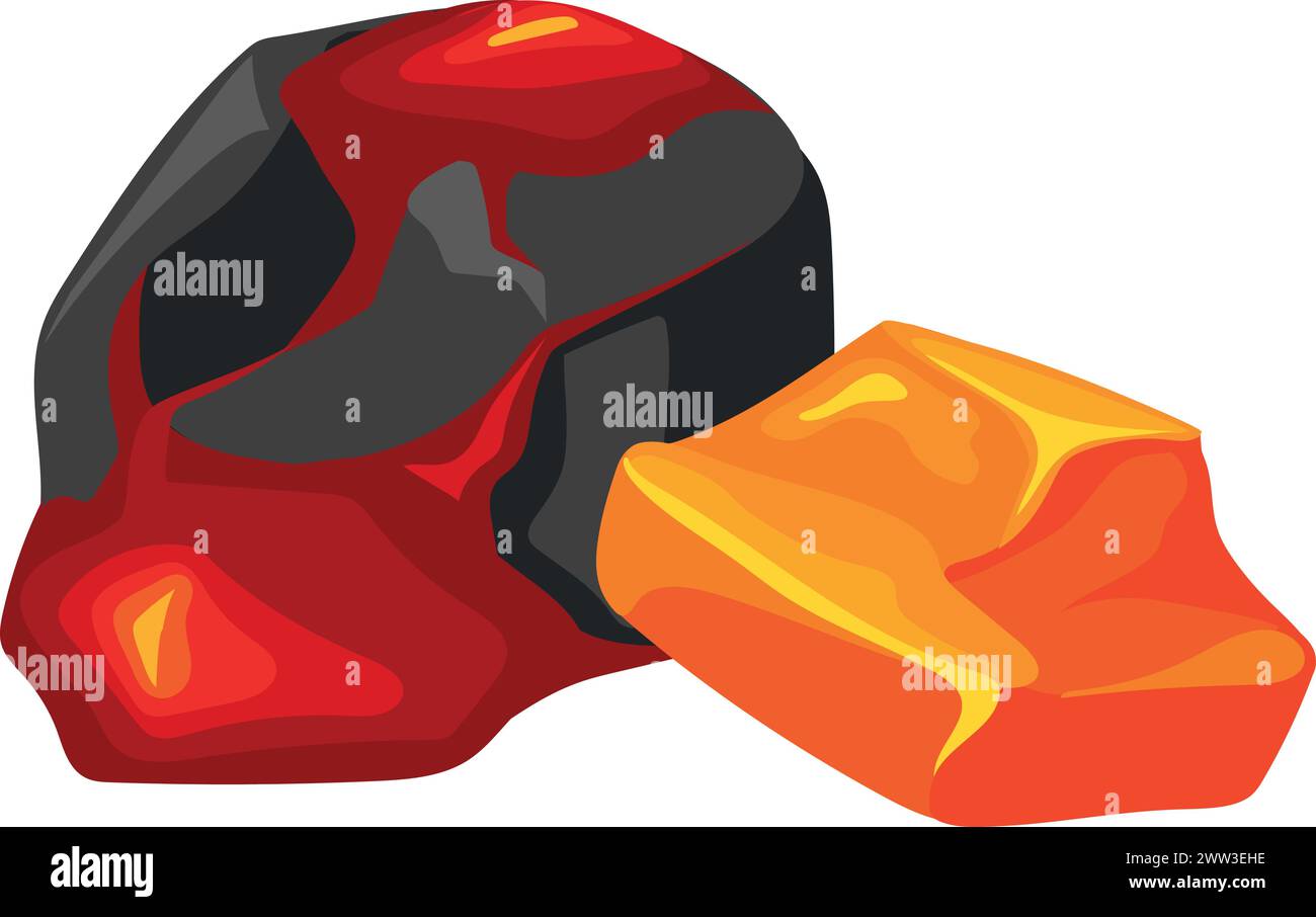 Carbone bruciato. Icona del carbone a fuoco di cartoni animati isolata su sfondo bianco Illustrazione Vettoriale