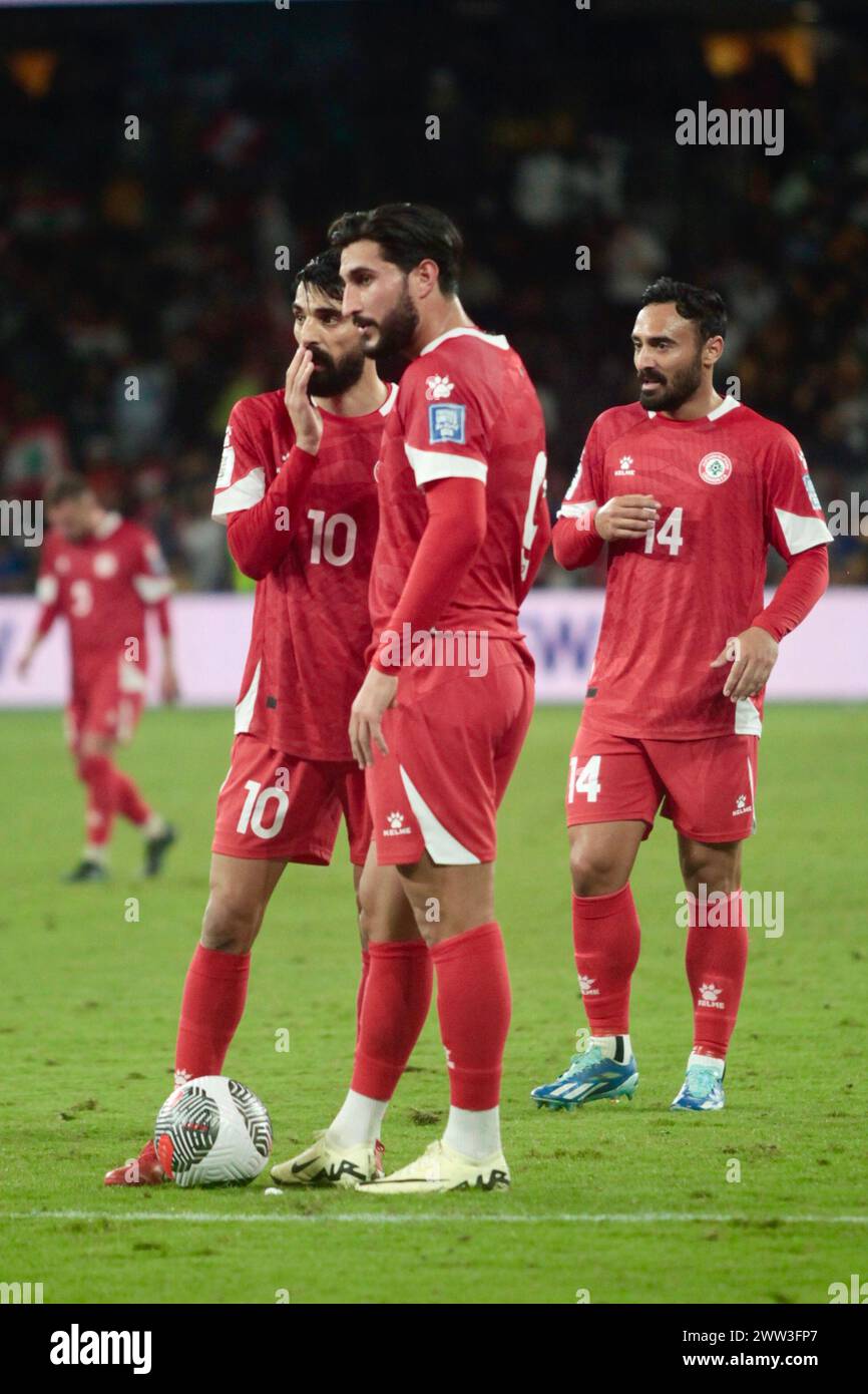 Sydney, Aus. 21 marzo 2024. Sydney, Australia, gio 21 marzo 2024 Libano squat durante il rigore fallito secondo turno di qualificazione Coppa del mondo FIFA 2026 contro Libano al Parramatta Stadium (CommBank Stadium) gio 21 marzo 2024, Sydney, Australia. (Patricia Pérez Ferraro/SPP) credito: SPP Sport Press Photo. /Alamy Live News Foto Stock