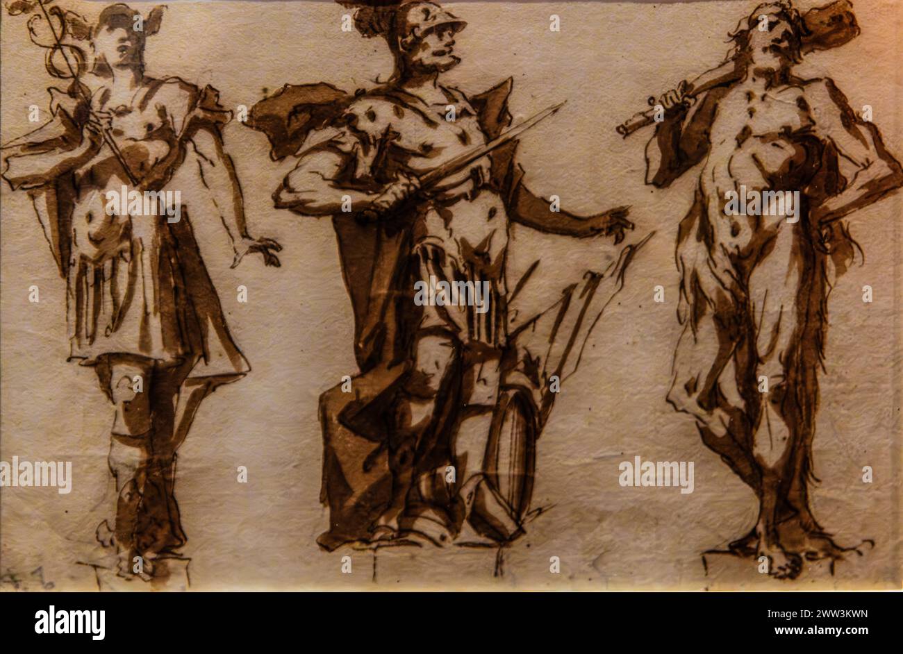 Tre divinità, Giandomenico Tiepolo, acquerello, Galeria d'Arte Antica, Castello di Udine, sede dei Musei di Stato, Udine, la più importante Foto Stock