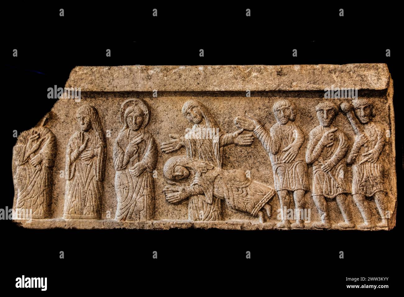 Coro pre-romanico, incontro di Cristo con Marta e Maria, laboratorio di Aquileia, X-XI secolo, Palazzo Patriarcale, Dioezesan Foto Stock