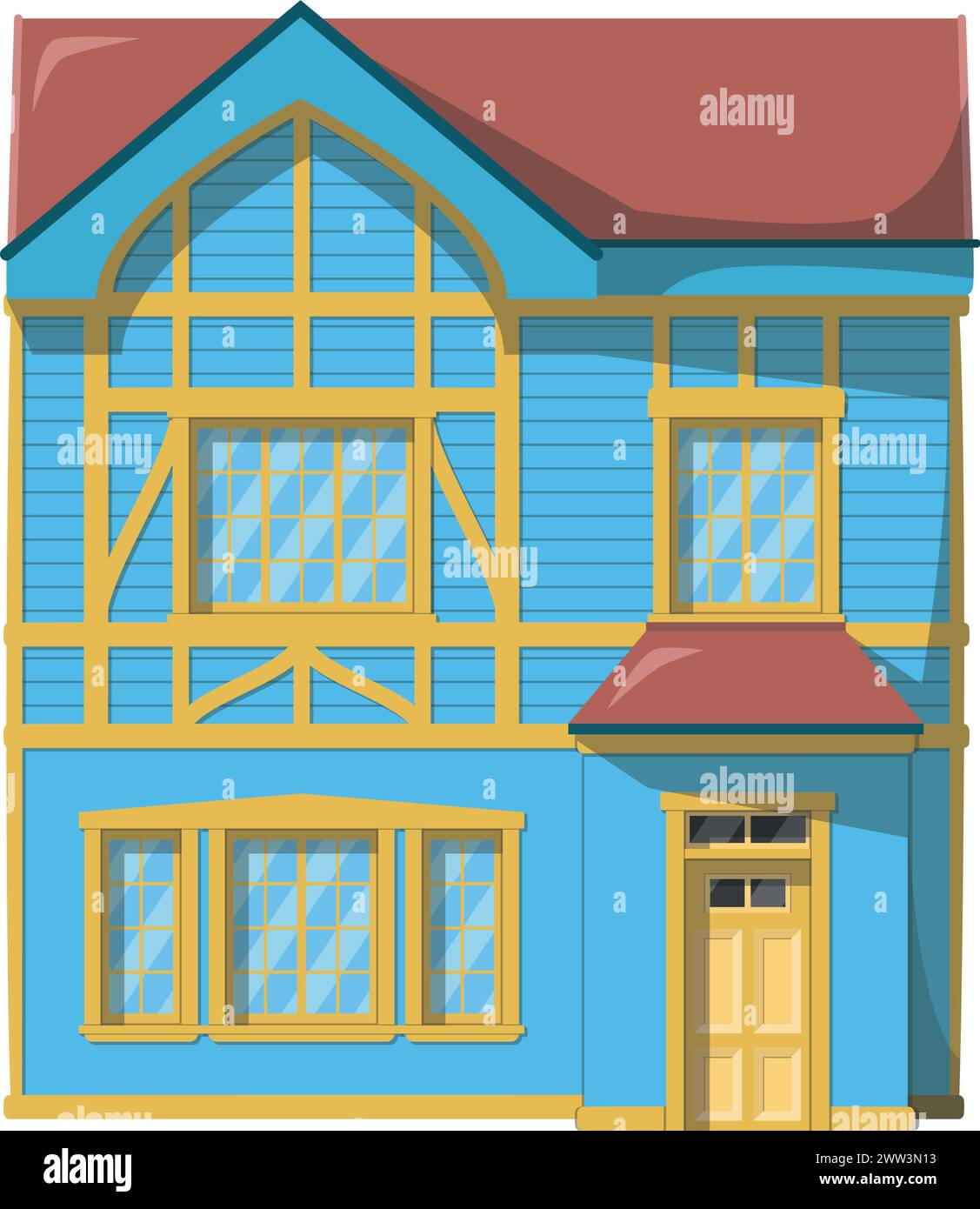 Illustrazione vettoriale di una tradizionale casa di Valparaiso in stile cartoni animati isolata su sfondo bianco. Case tradizionali delle World Series Illustrazione Vettoriale