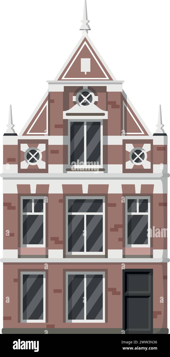 Illustrazione vettoriale di una tradizionale casa di Amsterdam in stile cartoni animati isolata su sfondo bianco. Case tradizionali delle World Series Illustrazione Vettoriale