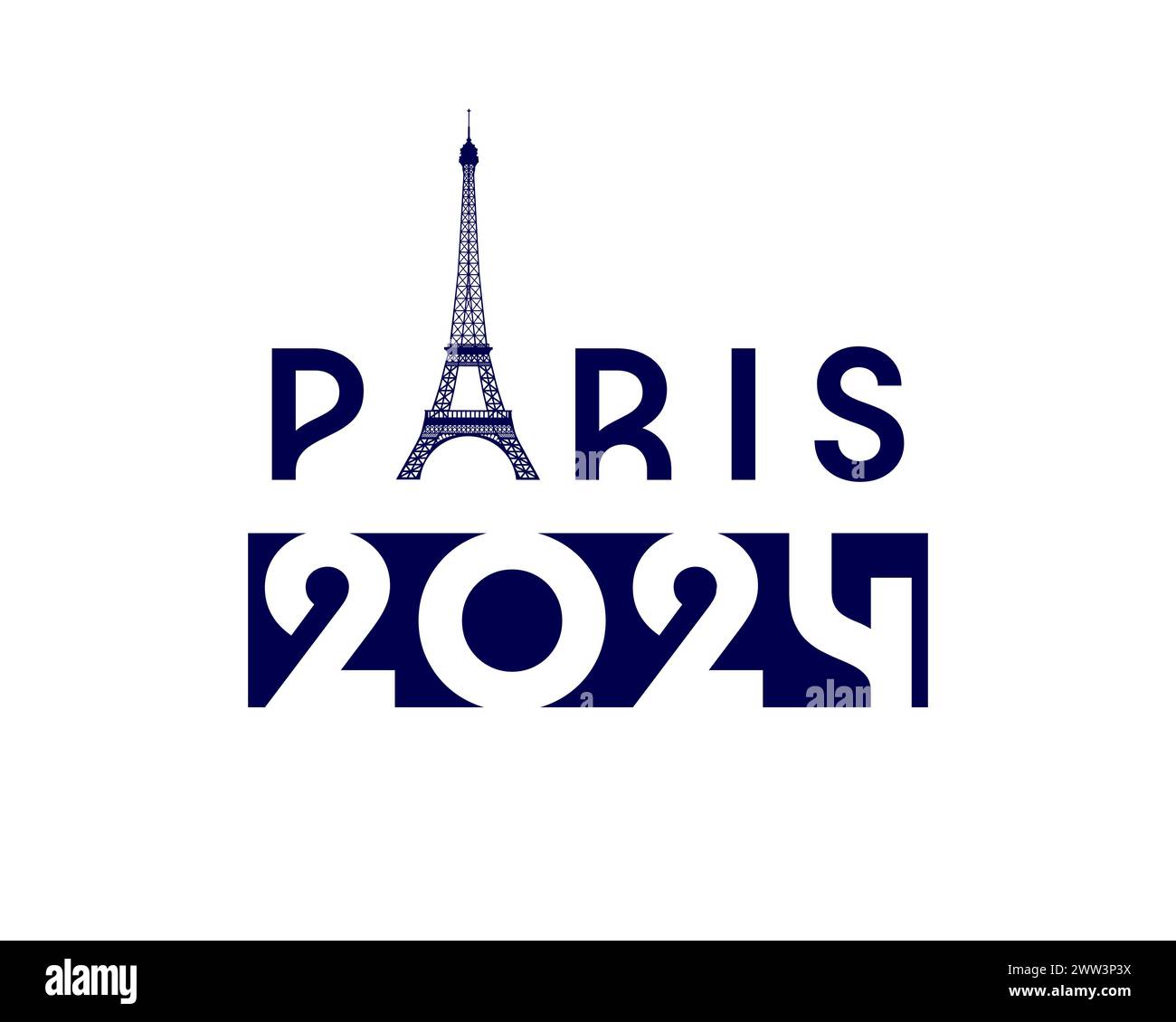 Logo Parigi 2024 Travel con Torre Eiffel. Concetto di viaggio nella città di Parigi o in Francia con il numero 2024. Illustrazione vettoriale Illustrazione Vettoriale