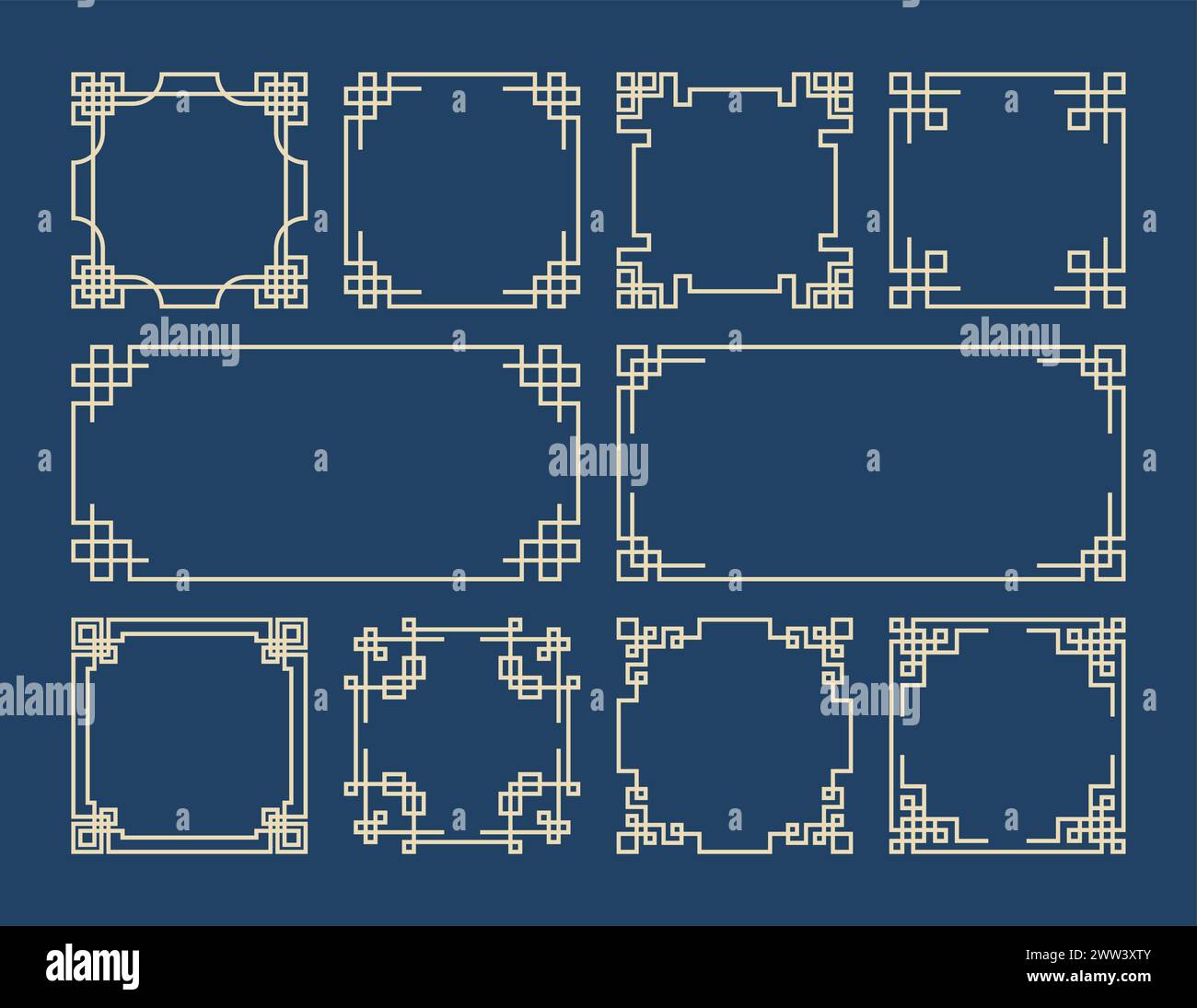 Striscioni e cornici cinesi, elementi di design tradizionali asiatici, ornamento cinese, vettore Illustrazione Vettoriale