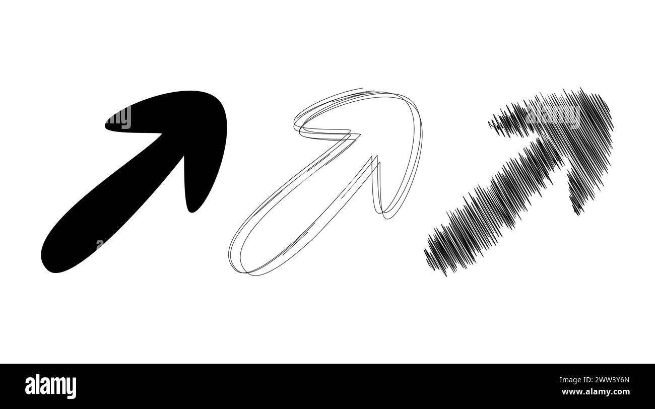 Serie di frecce. Freccia con ombreggiatura. Freccia in stili diversi. Frecce con angoli arrotondati Illustrazione Vettoriale