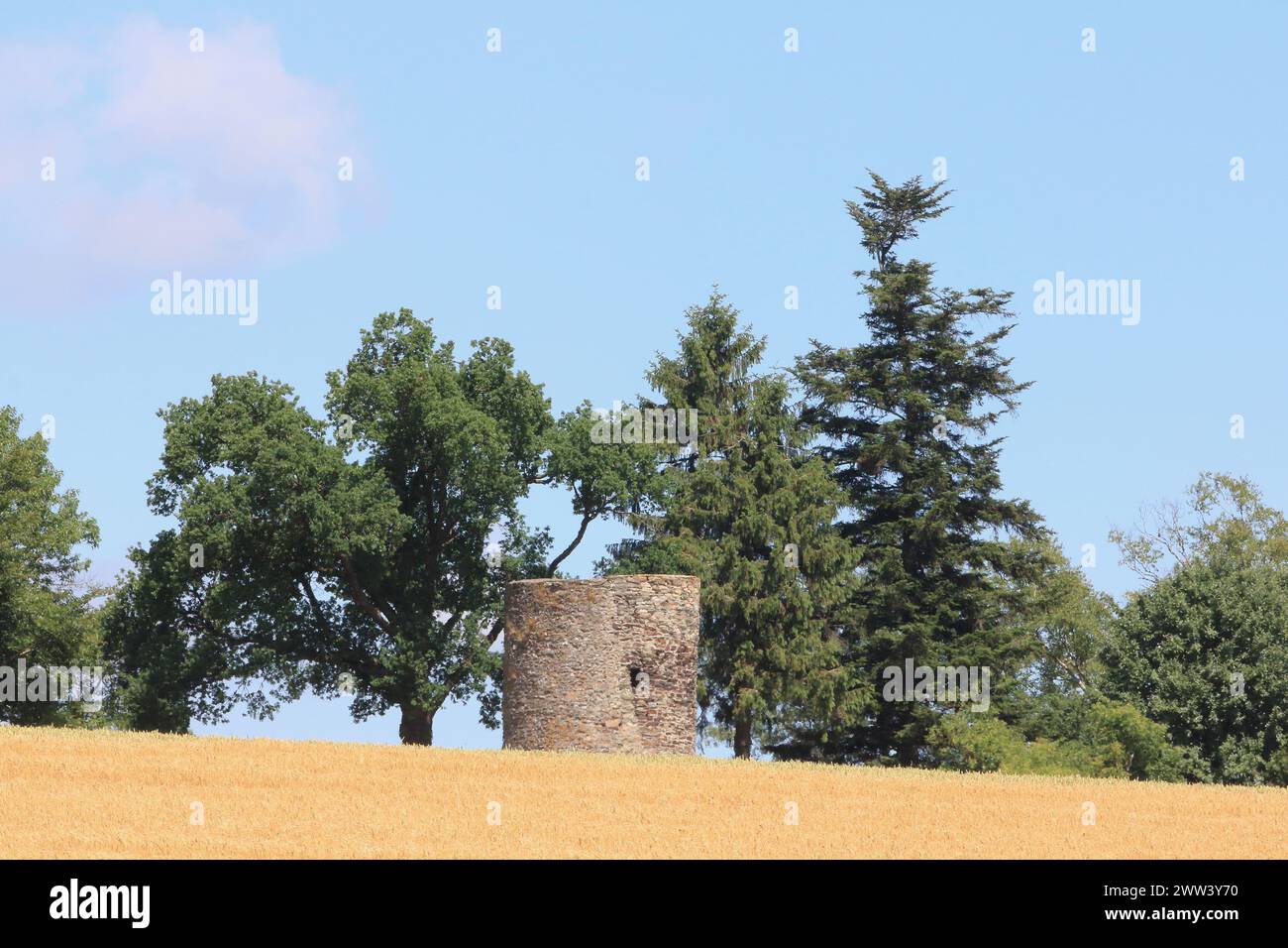 La torre smussata è un monumento storico a Hunsrueck. Si trova direttamente sulla Hunsrueck High Road (Bundesstraße 327) Foto Stock