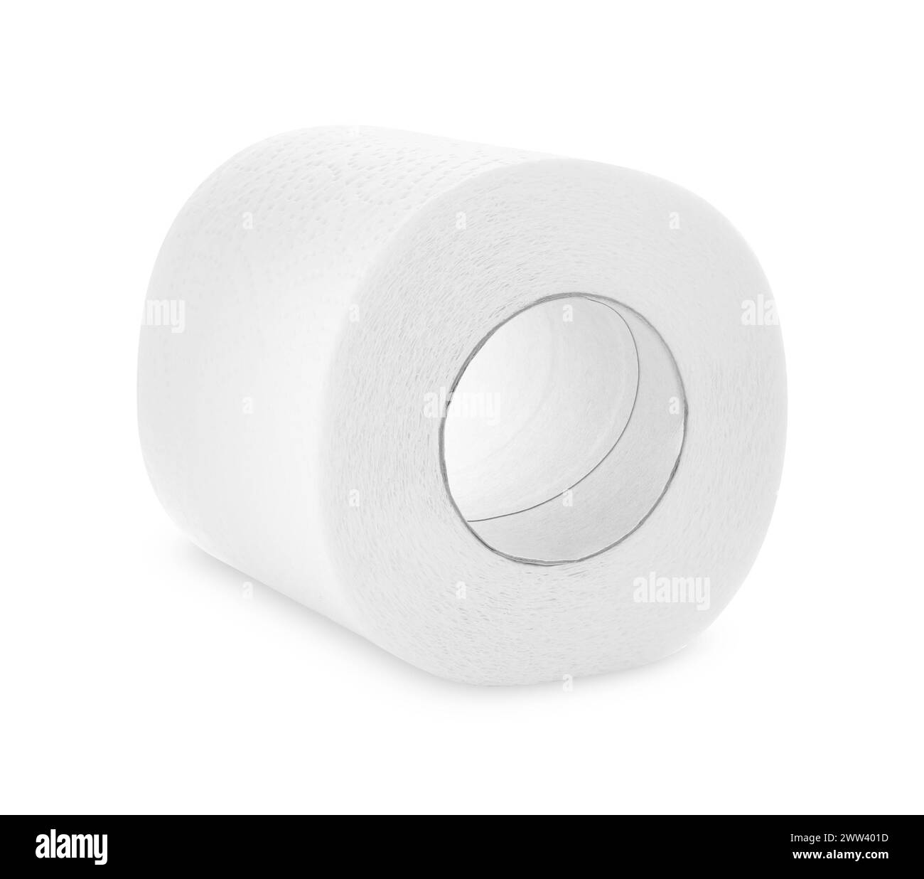 Rotolo di carta igienica isolato su bianco Foto Stock