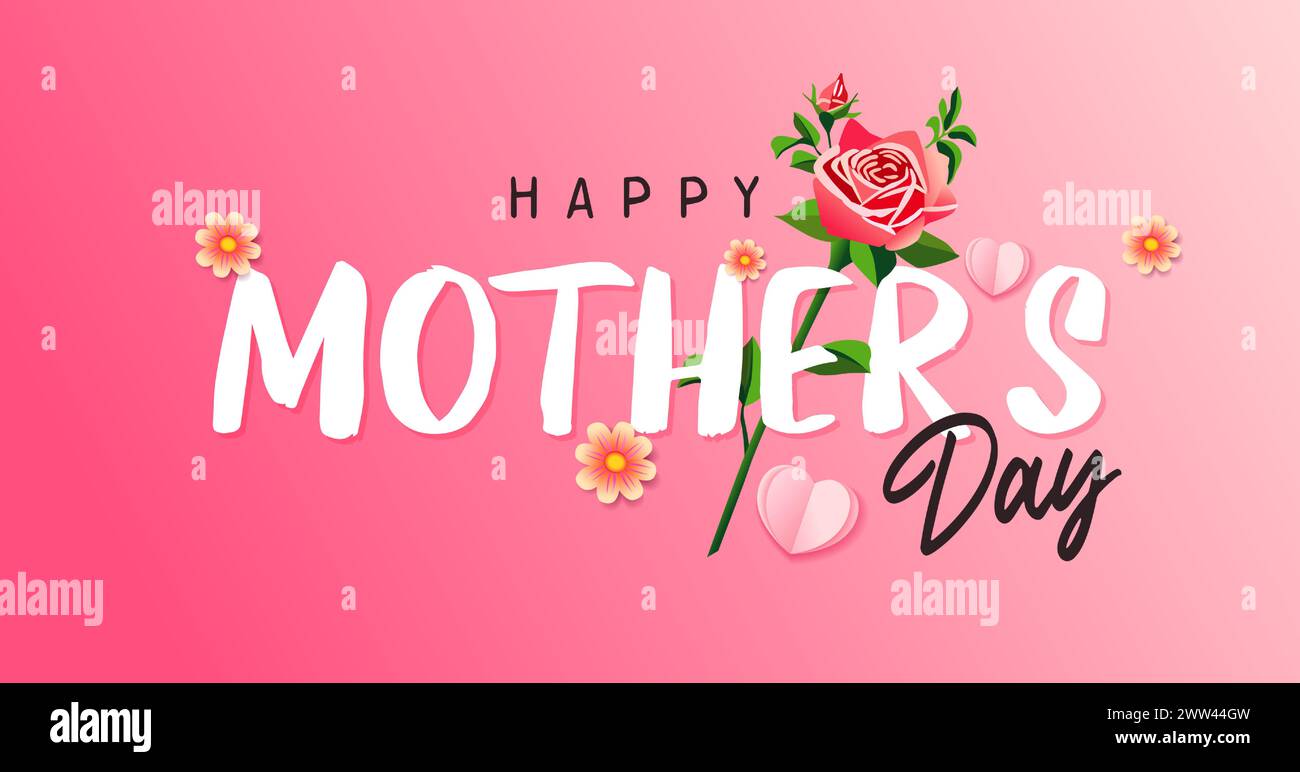 Buona giornata della mamma con lettere di carta e fiori di rosa. Biglietto d'auguri per la migliore mamma di sempre. Illustrazione vettoriale Illustrazione Vettoriale